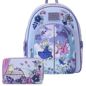 Sleeping Beauty 65th Anniversary Floral Scene Mini Backpack and Wallet